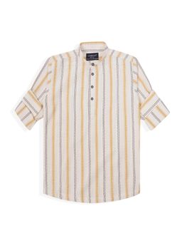 CHARCHIT - Boys Yellow Regular Fit Striped Mandarin Collar Casual Shirt