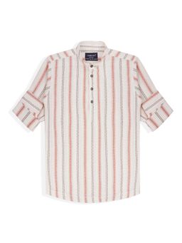 CHARCHIT - Boys Red Regular Fit Striped Mandarin Collar Casual Shirt