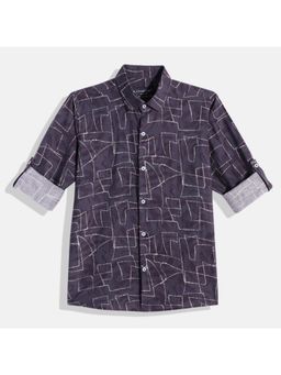 CHARCHIT - Boys Navy Blue Printed Full Sleeves Casual Shirt