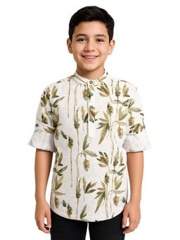 CHARCHIT - Boys Green Full Sleeves Floral Printed Shirt