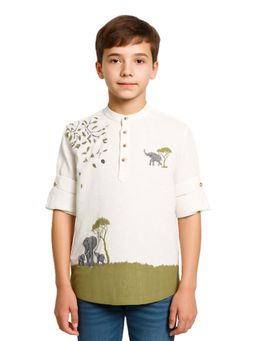 CHARCHIT - Boys Beige Full Sleeves Graphic Printed Shirt
