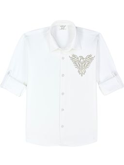 CHARCHIT - Boys White Full Sleeves Embellished Solid Shirt