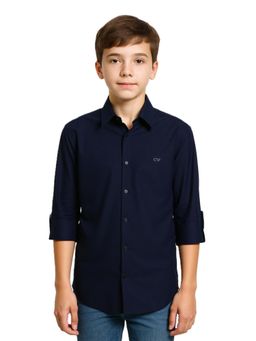 CHARCHIT - Boys Navy Blue Full Sleeves Solid Shirt