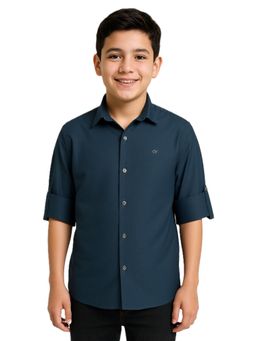 CHARCHIT - Boys Teal Full Sleeves Solid Shirt