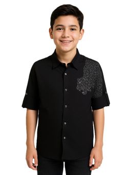 CHARCHIT - Boys Black Full Sleeves Embroidered Shirt