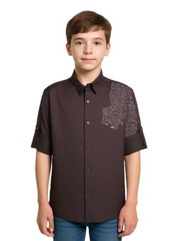 CHARCHIT - Boys Brown Full Sleeves Embroidered Shirt