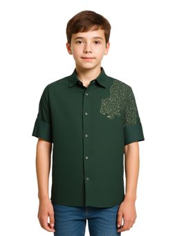 CHARCHIT - Boys Green Full Sleeves Embroidered Shirt