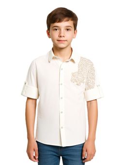 CHARCHIT - Boys Off White Full Sleeves Embroidered Shirt