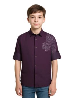 CHARCHIT - Boys Purple Full Sleeves Embroidered Shirt