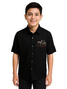 CHARCHIT - Boys Black Full Sleeves Embellished Solid Shirt