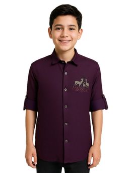 CHARCHIT - Boys Purple Full Sleeves Embellished Solid Shirt