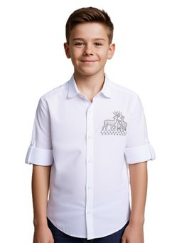 CHARCHIT - Boys White Full Sleeves Embellished Solid Shirt