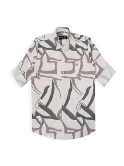 CAVIO - Boys Beige Full Sleeves Printed Casual Shirt