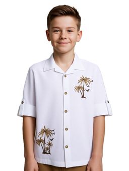 CAVIO - Boys White Full Sleeves Embroidered Shirt