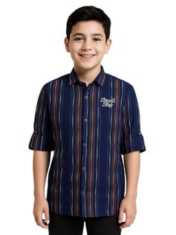 CAVIO - Boys Brown Full Sleeves Striped Shirt