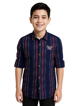 CAVIO - Boys Red Full Sleeves Striped Shirt