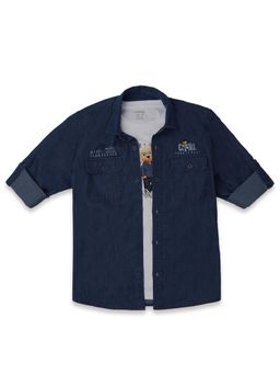 CAVIO - Boys Blue Denim Casual Shirt with T-shirt
