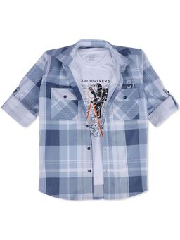 CAVIO - Boys Blue Regular Fit Checks Casual Shirt & T-shirt