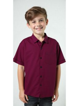 CAVIO - Boys Wine Regular Fit Solid Causal Half Sleeve Shirt