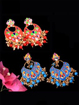 Yellow Chimes - Meenakari Chaandbali Earrings For Women and Girls (Pack of 2)