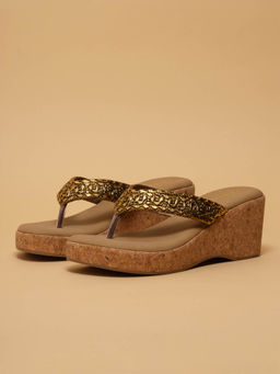 ERIDANI - Reeva Gold Embellished Wedges Heels