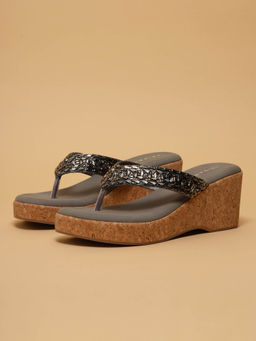 ERIDANI - Reeva Grey Embellished Wedges Heels