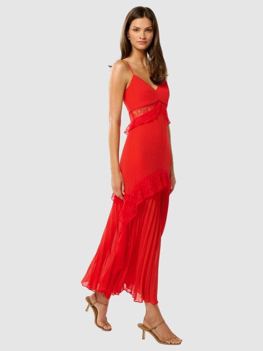 Buy Forever New Lara Pleated Ruffle Red Maxi Dress Online