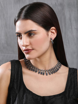 Aviana - Elegant Oxidised Blue Necklace and Earrings for Women and Girls (Set of 2)