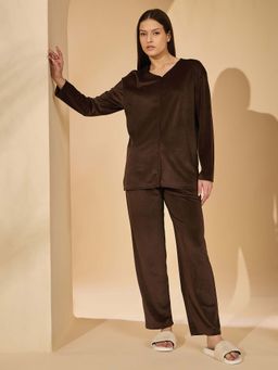 Sweet Dreams - Womens Solid Top & Pyjama Brown