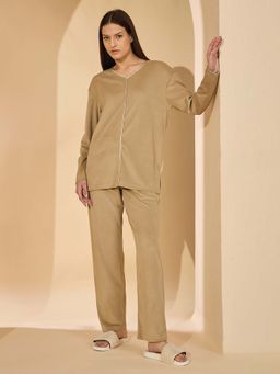 Sweet Dreams - Womens Solid Top & Pyjama Beige