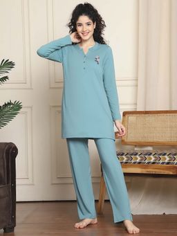 Indreams - Full Sleeves Long Nightsuit Blue
