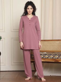 Indreams - Full Sleeves Long Nightsuit Pink
