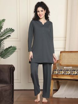 Indreams - Full Sleeves Long Nightsuit Charcoal