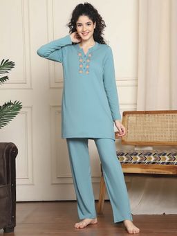 Indreams - Full Sleeves Long Nightsuit Blue
