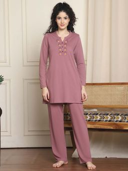 Indreams - Full Sleeves Long Nightsuit Pink