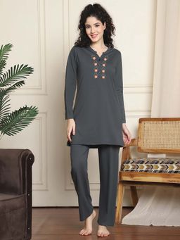 Indreams - Full Sleeves Long Nightsuit Charcoal