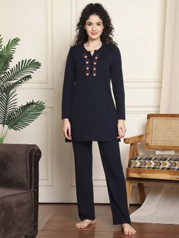 Indreams - Full Sleeves Long Nightsuit Navy Blue