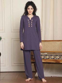 Indreams - Full Sleeves Long Nightsuit Purple
