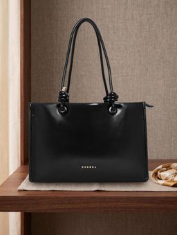 ESBEDA - Women Black Knot Handle Structured Handbag (M)