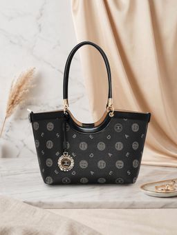 ESBEDA - Women Black Monogram Printed Curve Shoulder Bag (M)