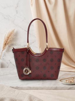 ESBEDA - Women Maroon Monogram Printed Curve Shoulder Bag (M)