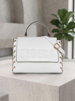 ESBEDA - Women White Logo Embossed Handbag with Detachable Strap (M)