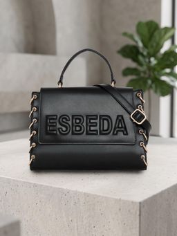ESBEDA - Women Black Logo Embossed Handbag with Detachable Strap (M)
