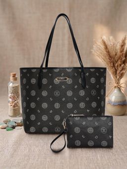 ESBEDA - Women Black Printed Tote Bag with Pouch (L)