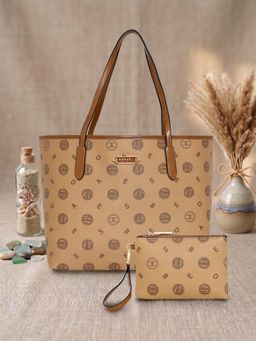 ESBEDA - Women Beige Printed Tote Bag with Pouch (L)