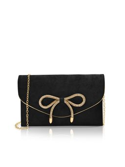 Lavie - Women Black Eira Bow Crush Envelope Clutch with Detachable Chain (L)