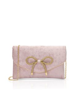 Lavie - Women Pink Eira Bow Crush Envelope Clutch with Detachable Chain (L)