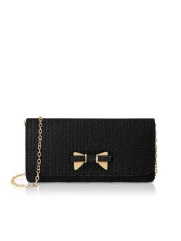 Lavie - Women Black Evlin Bow Spark Envelope Clutch with Detachable Chain (M)