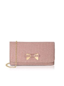 Lavie - Women Pink Evlin Bow Spark Envelope Clutch with Detachable Chain (M)