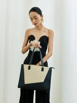 Everpret - Women Black-Beige Gokyo Vegan Leather Office Tote Bag